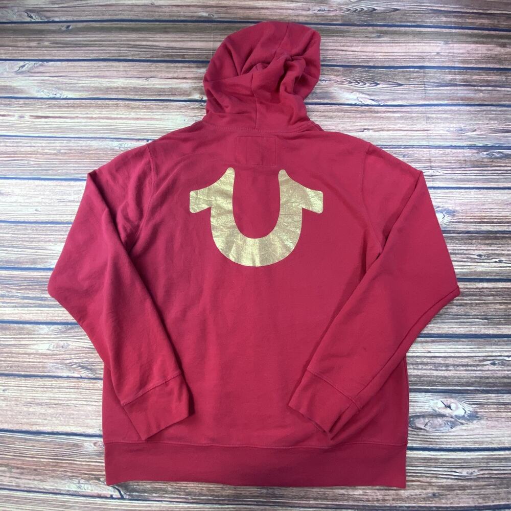 True Religion Hoodie Red Full Zip Up Men’s 2XL Y2K Big Logo Sweatshirt